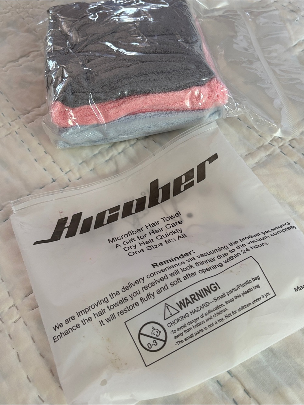NEW * microfiber hair towel turban - set of 3 blue, gray & pink